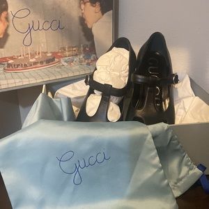 Never worn! Gucci Mary Jane Nappa Charlotte Black Platform Shoes Size 38 US 8.